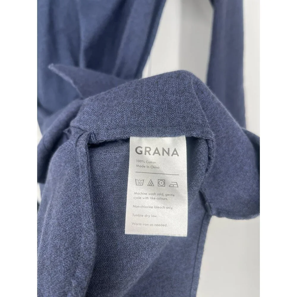 Grana Italian Flannel Button down long sleeve shirt dress w/ tie Belt Blue Small